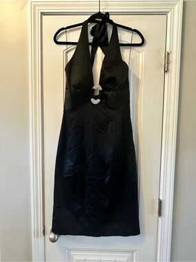 NWOT Cache Vintage Black Halter Cocktail Dress with Rhinestone Accent Size 10